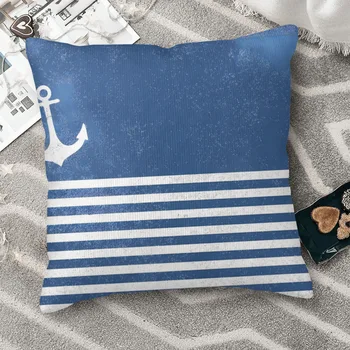 Vintage horgony a Regatta with Stripes Blue White Nautical Marine Vintage Polyester Cushion Cover Navigation kanapé szék Kawaii