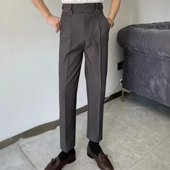 Férfi egyszínű öltöny Pant Slim Fit Feet alkalmi brit 2023 tavasz magas derékú nadrág Irodai nadrág Férfi ruha nadrág