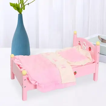 Miniatűr divat Babaágy Ünnepi ajándékok bútor rózsaszín hálószoba miniatűr kiságy 1/6 baba számára Színlelj játék dekorációs kiegészítőt