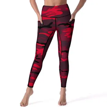 Red Camo jóga nadrág hadsereg álcázás futónadrág Push Up Stretch Sport nadrág Lélegző nyomtatás Yoga leggings születésnapi ajándék