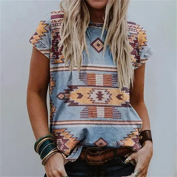 Női ruházat Nyugati etnikai stílus 3D nyomtatás Divat utcai póló Ruházat Fugees blúz Retro Y2k női hosszú alvó felső