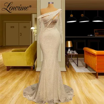 Lowime 3 Design teljes ujjú gyöngyök Caftan vállról levehető estélyi ruha 2022 plusz testreszabott Dubai arab Abaya Party báli ruhák