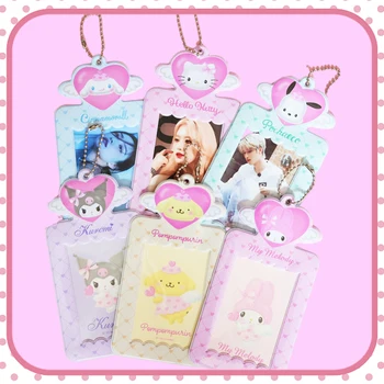 Sanrioed Card Case Kawaii Kpop Idol 3Inch fotókártyák Tároló fedél Hordozható táskák Kuromi My Melody Pochacco Aranyos lányok gyerek ajándék