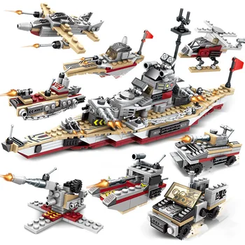502PCS Army Ocean Cruiser Hadihajó építőelemek Repülőgép Fegyver Hajó kockák Városi játékok gyerekeknek Fiú karácsonyi ajándék