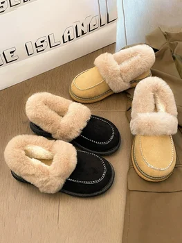 Női cipő Platform Slip-on Sekély száj Kerek orrú naplopók Szőrme alkalmi női cipők Eltömődések Slip On Moccasin Winter New Plus