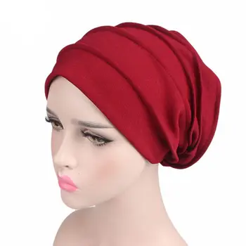 Rugalmas alvósapkák pamut egyszínű fejkendő kemoterápiás sapka turbán sapka Muszlim hidzsáb női fejpánt