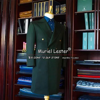 dohányzó üzletember férfi öltöny kabátok Tailor Made 1 db Tweed gyapjú keverék árokkabát Hosszú dupla mellű zöld kabát férfi