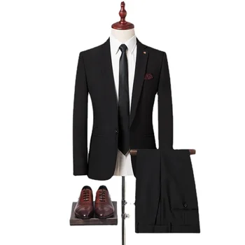 Kiváló minőségű (Blazer+ nadrág) Férfi brit stílusú elegáns divat Üzleti alkalmi Advanced Simple esküvői karcsú öltöny Két részes