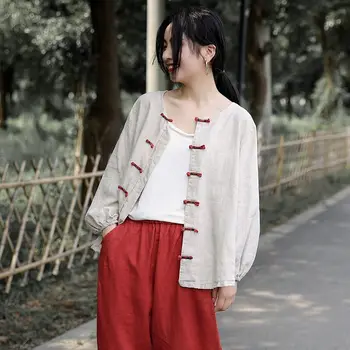 2024 Kínai stílusú qipao blúz pamut vászon rövid kabát női kardigán tavaszi nyári tea art sokoldalú ing hanfu tangsuit felső