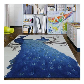 Luxus csúcskategóriás lakberendezés Kék szőnyeg szőnyegek Fali lógó művészetek Kézicsomós faragott gyapjú Páva tollak Szőnyegek