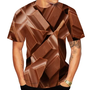 Vicces étel csokoládészósz Harajuku póló Alkalmi párok Pólók Nyári divat Nők Férfi 3D csokoládék póló