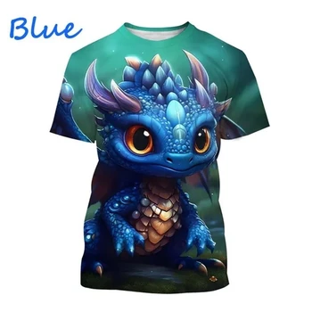 New Funny Dragon 3D nyomtatott póló Vicces állatos pólók Divat O nyak rövid ujjú Dinoszaurusz Uniszex utcai ruházat Top gyerekruházat