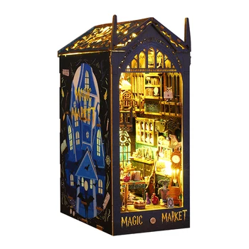 DIY könyv Nook Magic Market polc betét Bookend miniatűr babaház bútorokkal Születésnapi ajándékok felnőtteknek,Karácsonyi ajándék