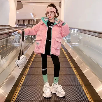 Lány pamutkabát téli ruházat 2023 Új divat gyermekruhák Nyugatias közepes hosszúságú fényes arcmosó ingyenes Parkas kabát