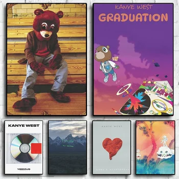 Amerikai pop rapper Kanye West poszter Hip Hop énekes Zenei album borító szoba Nappali otthon Fali dekoráció Vászon nyomtatás Képek