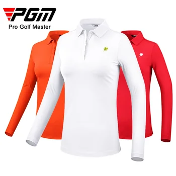 PGM őszi téli női ing hosszú ujjú golfruházat Melegen tartani szabadtéri sportos alsóing-ing női slim fit pólók YF446