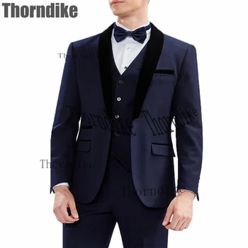 Thorndike Luxury férfi 3 részes öltöny Slim Fit üzleti kabát készletek Násznép Tuxedo jelmez homme( dzseki + nadrág + mellény)