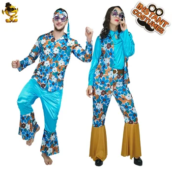 Felnőtt pár Retro 60-as évek 70-es évek Hippi jelmez Cosplay Férfi Hippi ruhák Nők 1970-es évek Disco Halloween Purim Party jelmezek