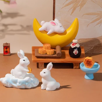 Miniatűr Őszi Közép Fesztivál Nyúl Holdtorta Figurák Gyanta Mikro Tájdíszek aranyos szobai lakberendezéshez