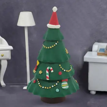 1/12 Babaház fa dekoráció Apró zöld díszek Miniatűr karácsonyfa miniatűr jelenet elrendezéshez Vasútállomás