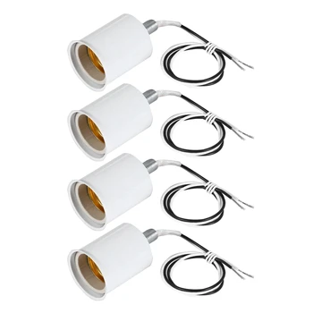 4X E27 kerámia csavaros alap kerek LED izzó lámpa foglalat tartó adapter Fém lámpatartó huzallal fehér