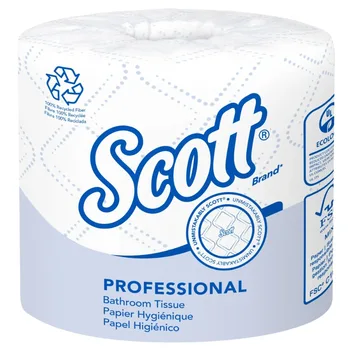 Scott Professional 100%-ban újrahasznosított rostos standard WC-papírtekercs (13217), megemelt kivitelű, 2 rétegű, fehér