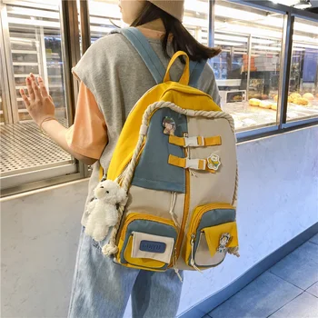 2021 Stílusos kenderkötél táska hátizsák Candy Color Kawaii lányok női táska Korea Tini Főiskolai laptop iskolatáska Női utazótáska