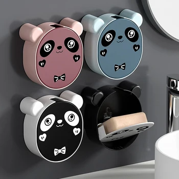 1db rajzfilm panda szappan doboz falra szerelhető leeresztő szappan edény flip fedél szappan doboz tok vízálló állvány kreatív szappantartó zuhanyhoz