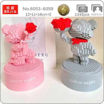 Gejia Szerelem rózsavirág medve köpeny javaslat gyűrű kisállat állat zenei doboz Mini gyémánt blokkok Építőjáték gyerekeknek Nincs doboz
