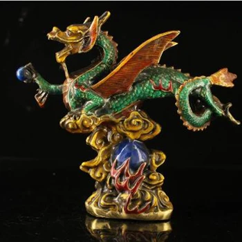 fengshui dekoráció Tiszta réz Cloisonne faragott Repülő sárkány szobor Legfelsőbb hatalom