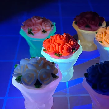 Babaház miniatűr DIY kiegészítők Világító rózsavirág szimuláció Mluti-színes csokor mikro tájkép Babaház dekoráció