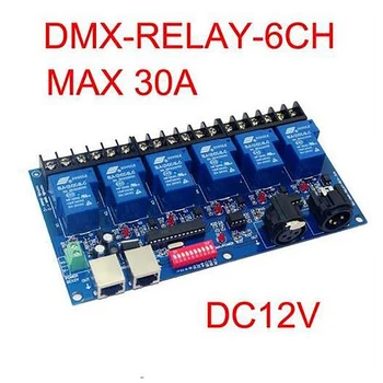 6CH Relé kapcsoló Dmx512 vezérlő RJ45 XLR 6 Way Max 30A dekóder