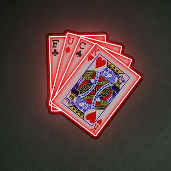 Póker Neon jel UV nyomtatás Akril táblák Játékkártyák Neon fény Fal művészet Led lakberendezés Személyre szabott jel Egyedi partifények