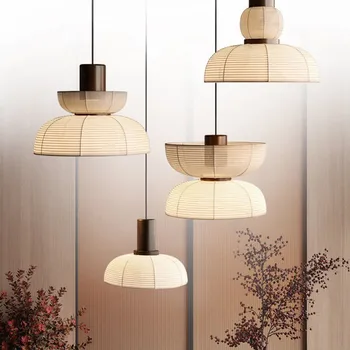 Japán stílusú függőlámpa Vintage szövet lámpás függőlámpák nappaliba Étkezőasztal Étterem loft Designer fény