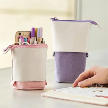 1Db visszahúzható ceruzatartó Iskolai írószer tároló táska Egyszínű aranyos tolltartó ajándékok gyerek toll táska