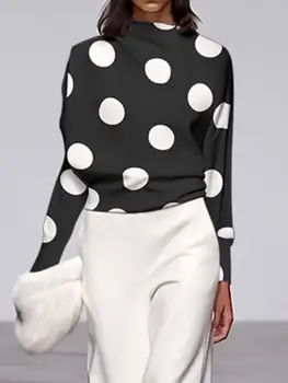 Yeezzi női divat pöttyös állvány galléros pólók 2023 Új tavasz ősz hosszú ujjú laza alkalmi divatos felsők nőknek