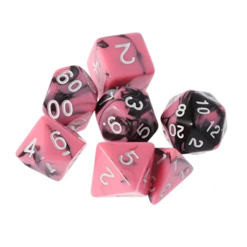 Mayitr 7db D4-D20 rózsaszín+fekete poliéderes számok Kocka sokoldalú digitális kockák társasjátékokhoz Szórakoztató kiegészítők