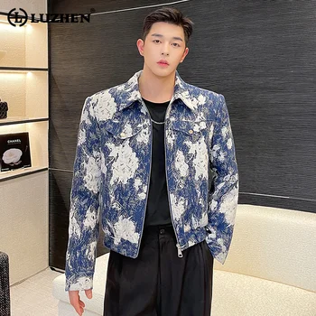 LUZHEN divathajtóka nyomtatott elegáns alkalmi rövid kabát férfi 2024 tavasz divatos, kiváló minőségű utcai koreai luxuskabát Fe455e