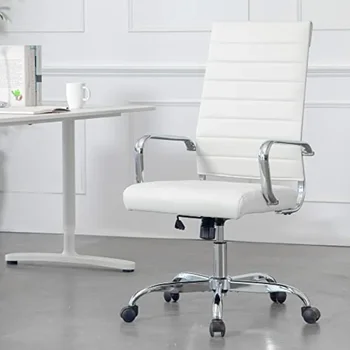 Home Office szék bordázott bőr Magas háttámla Executive forgatható számítógépes székek kerekekkel és kartámaszokkal Puha párnázott, állítható