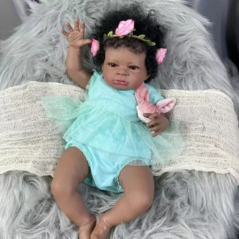 50CM Újjászületett baba Lanny sötét bőrben Afroamerikai babák Élethű kislány babák Ugyanaz, mint a képen Kézzel készített Bebe újjászületik