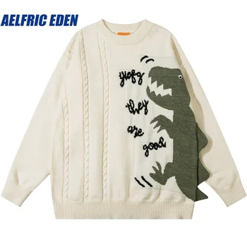 Aelfric Eden kötött vicces rajzfilm pulóver Y2K férfi hiphop dinoszaurusz pulóver Harajuku utcai ruházat 2023 alkalmi laza pulóver kötöttáru