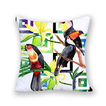 Boho stílusú állat dekoratív párnahuzat Polyster vászon madár festés nyomtatás párnahuzat otthoni dekoráció négyzet rajzfilm bársony E2125