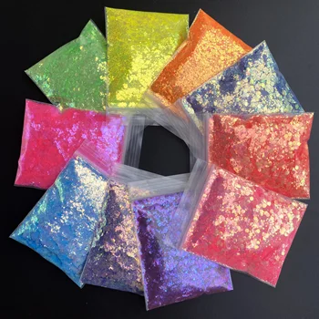10 g / táska High Sparkle Neon irizáló keverék Chunky Mix köröm csillogó pelyhek epoxigyantához