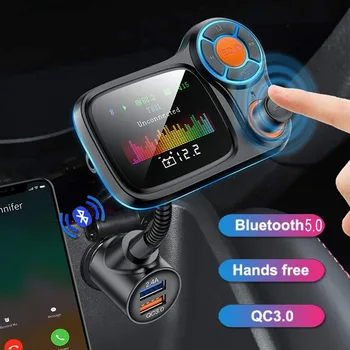 2021 Vezeték nélküli Bluetooth 5.0 FM adó kihangosító autós készlet Kettős USB QC3.0 töltő Autó MP3 Audio támogatás AUX / TF / U lemez