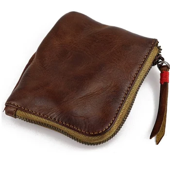 Bőr érme pénztárca, női és férfi vintage kézzel készített pénztárca, mini kártyatartó táska, cipzáras pénztárcák