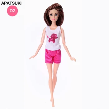 Divat ruhakészlet Barbie baba ruhákhoz Fehér ing felsők mellény Tank és rózsaszín rövidnadrág nadrág 1/6 Babaház kiegészítők DIY játékok