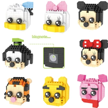Kreatív Disney matrica mikro építőelemek Miki egér Donald kacsa hűtőszekrény mágnes Mini kocka Figrue játékok otthoni dekorációhoz