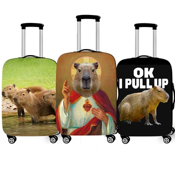 vicces Capybara nyomtatás Poggyászborító utazáshoz Kawaii rajzfilm rugalmas kocsitok huzat Pormentesítő bőrönd védőburkolatok