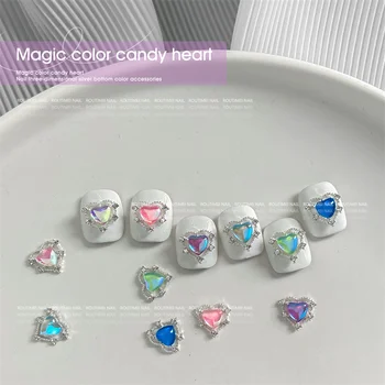 10db Luxus szerelem sorozat Nail Art Cirkon Charms Glitter AB kristály strassz szív köröm dekorációk Nyomja meg a köröm kiegészítőket