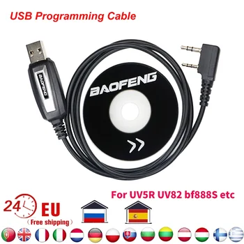 Baofeng UV-5R USB programozó kábel CD-vel BF-888S-hez UV82 UV16 UV3R Plus UVS9 Walkie Talkie tartozékok 2 utas rádiókábel